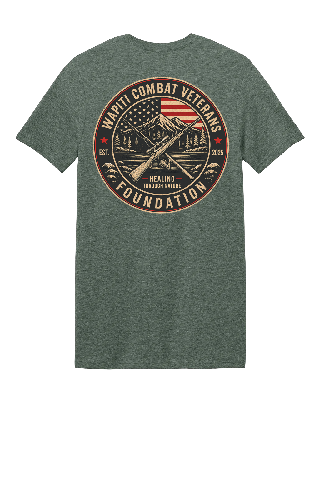 Heather military green Wapiti T-shirt back